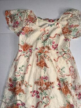 Disney Beauty and the Beast Dress with Coral Pink & Green Floral Accents. L kids
